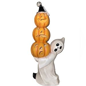 New LED Light up Vintage Retro inspired Halloween Ghost Pumpkin Stack 27” rare